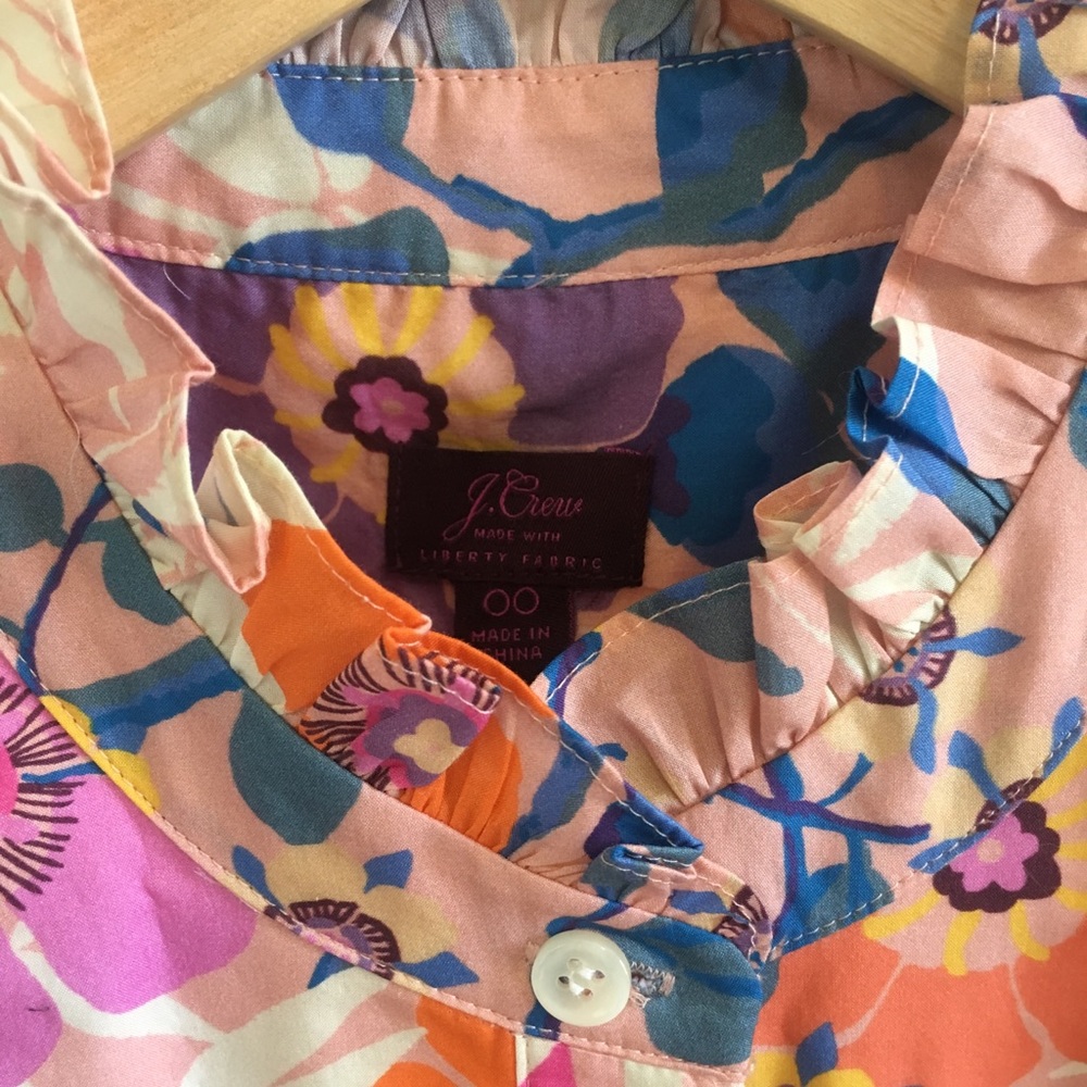 J. Crew Liberty Ruffle-Neck Pink Shirt Dress 00 - Picture 3 of 7